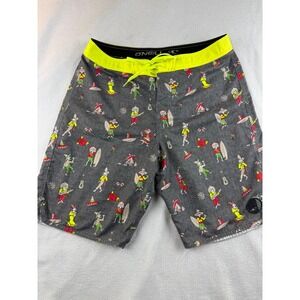 ONeill Board Shorts Size 32 Gray‎ Day of the Dead Surf Swim Trunks Neon Yellow